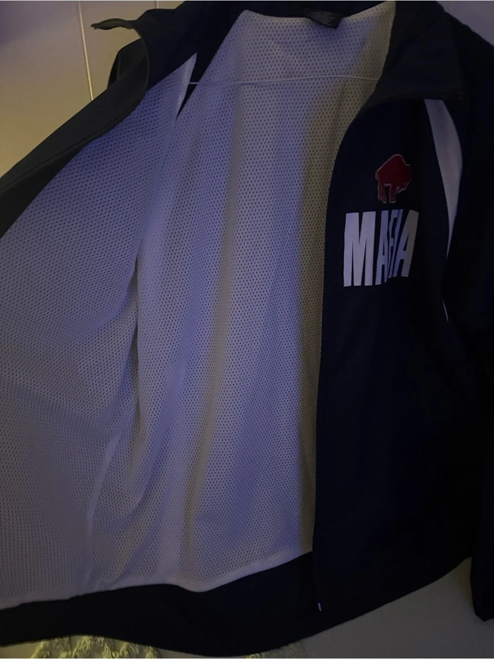 Charles River Apparel Black Windbreaker with White Panels and Red Bills Logo